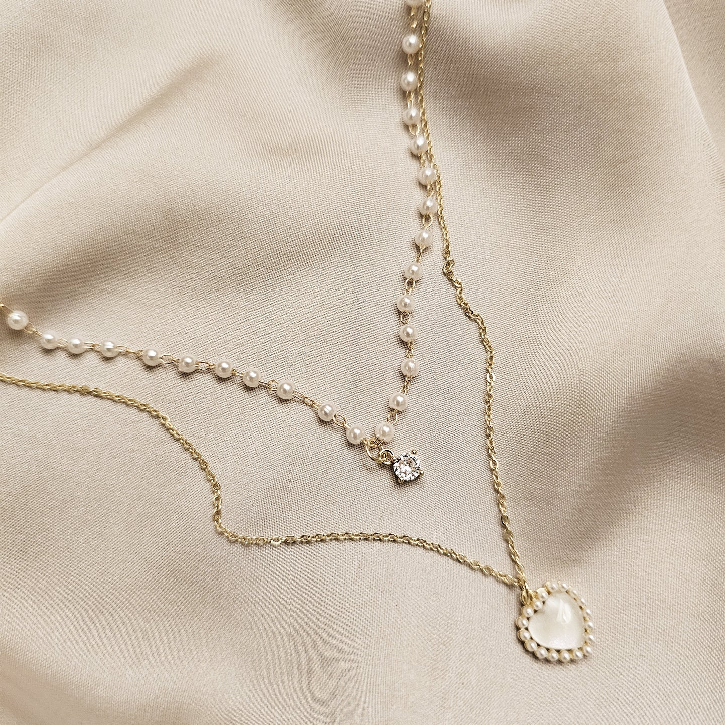 Pearl Double-layer love Necklace Collarbone Chain and Neck Chain