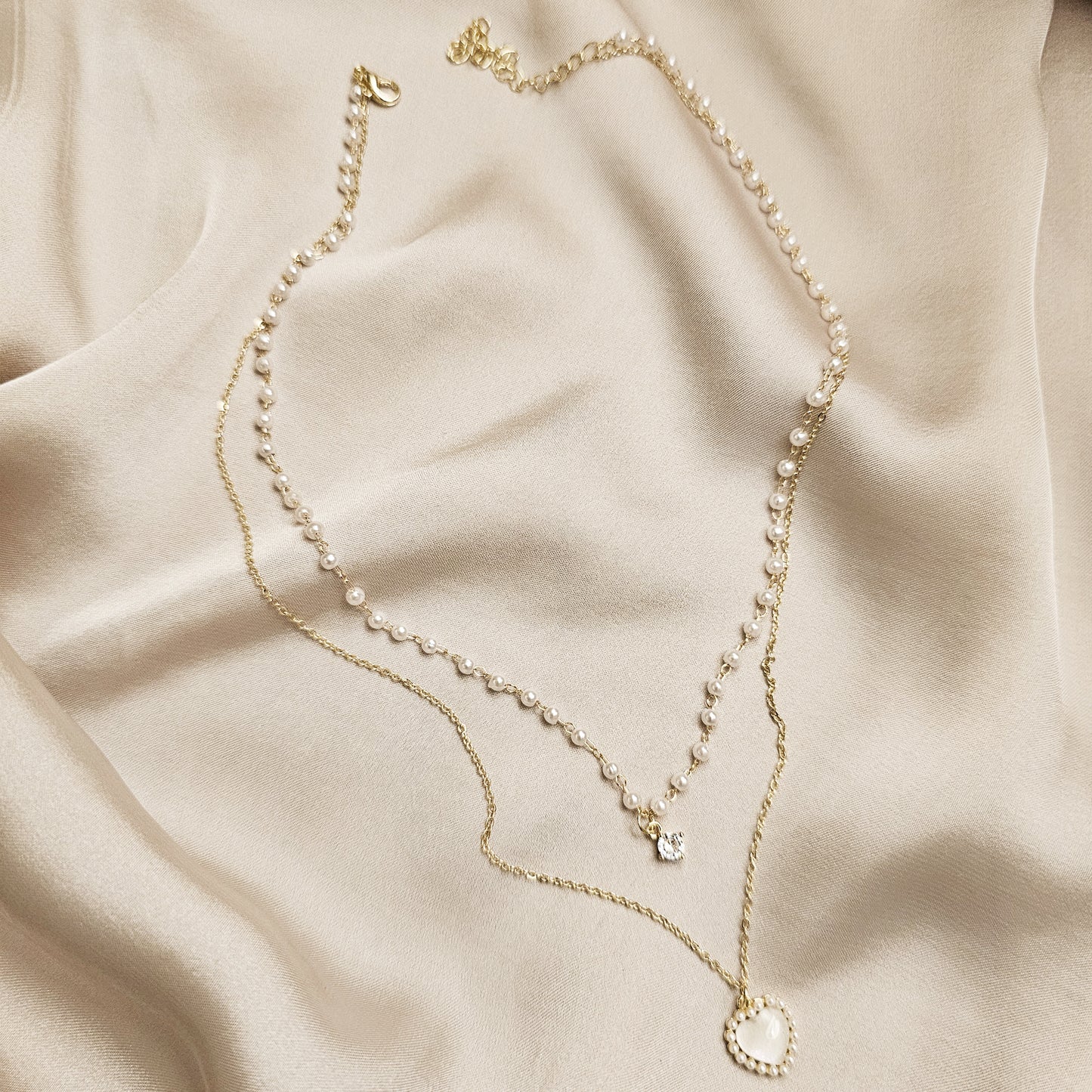 Pearl Double-layer love Necklace Collarbone Chain and Neck Chain