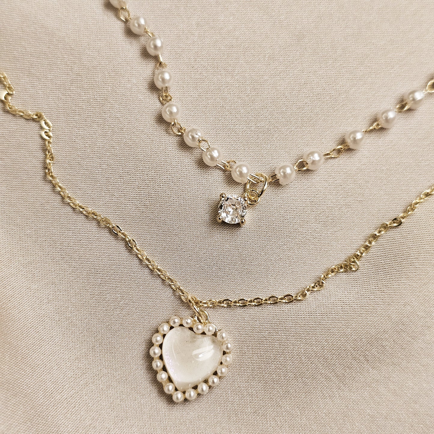 Pearl Double-layer love Necklace Collarbone Chain and Neck Chain