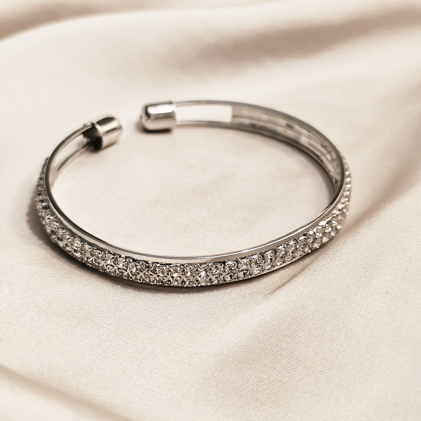 Elegant Crystal Cuff Silver Bracelet
