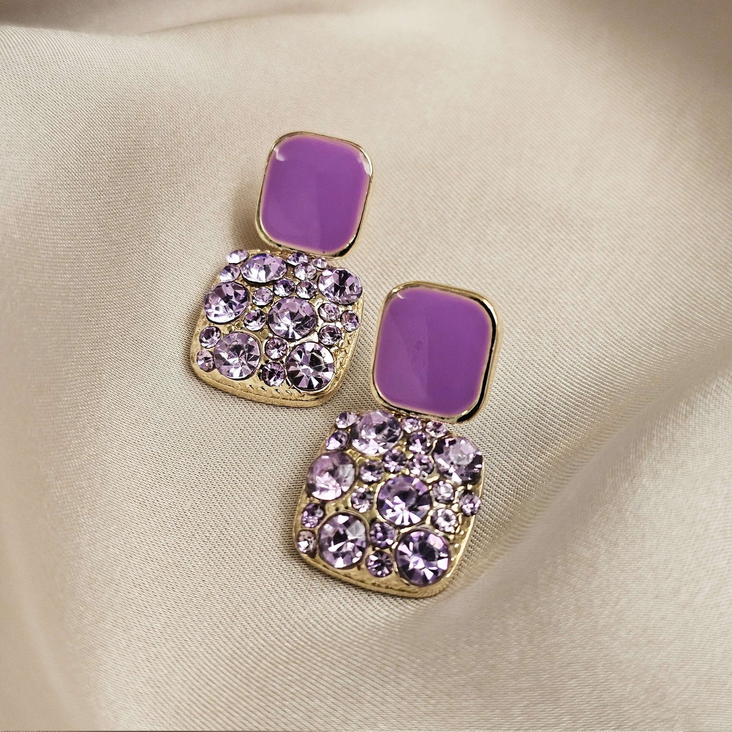 Minimalist Purple Squares Full of Drill Drop Earrings