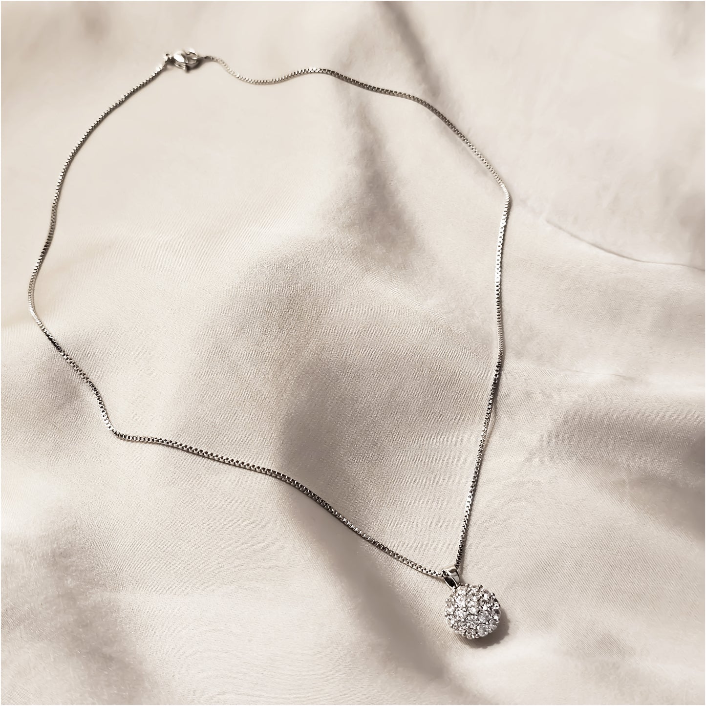 Classic Paved Round Bezel Silver Necklace