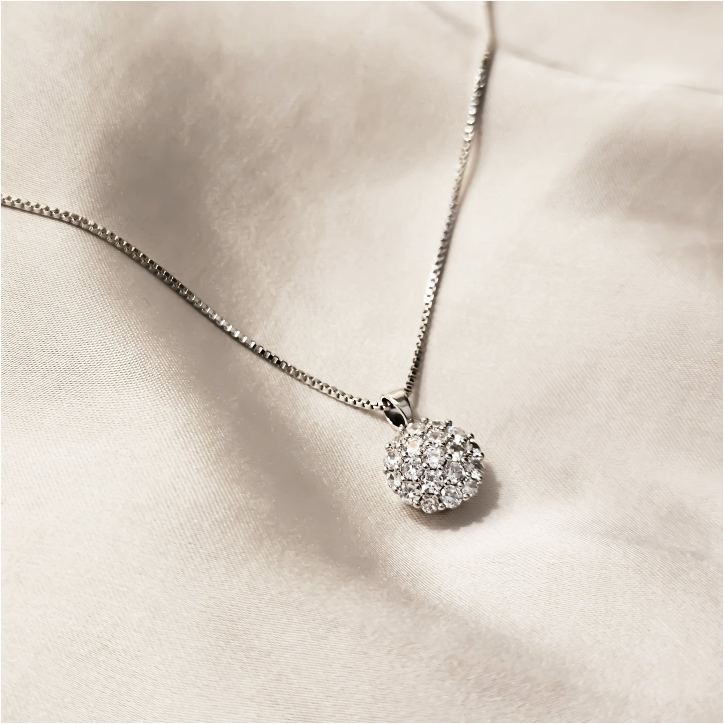 Classic Paved Round Bezel Silver Necklace