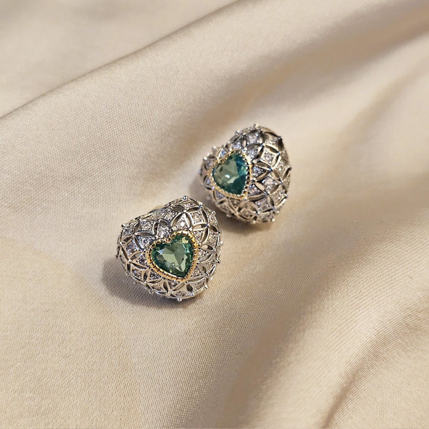 Emerald Heart Crown Earrings