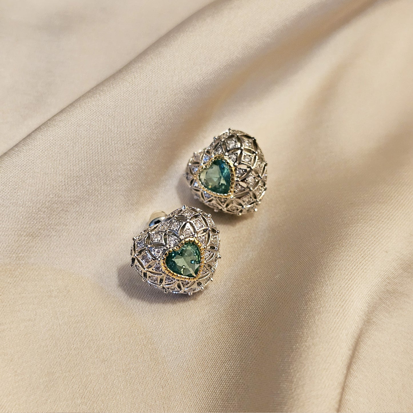 Emerald Heart Crown Earrings