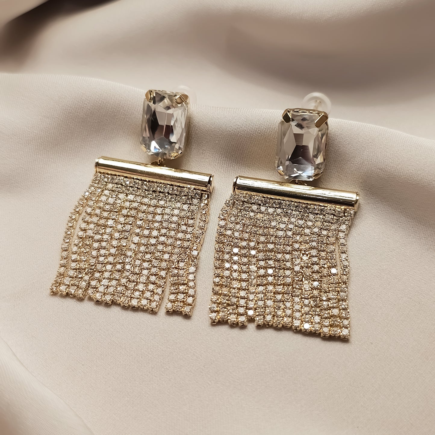Sqaure Diamond Tassel Earrings