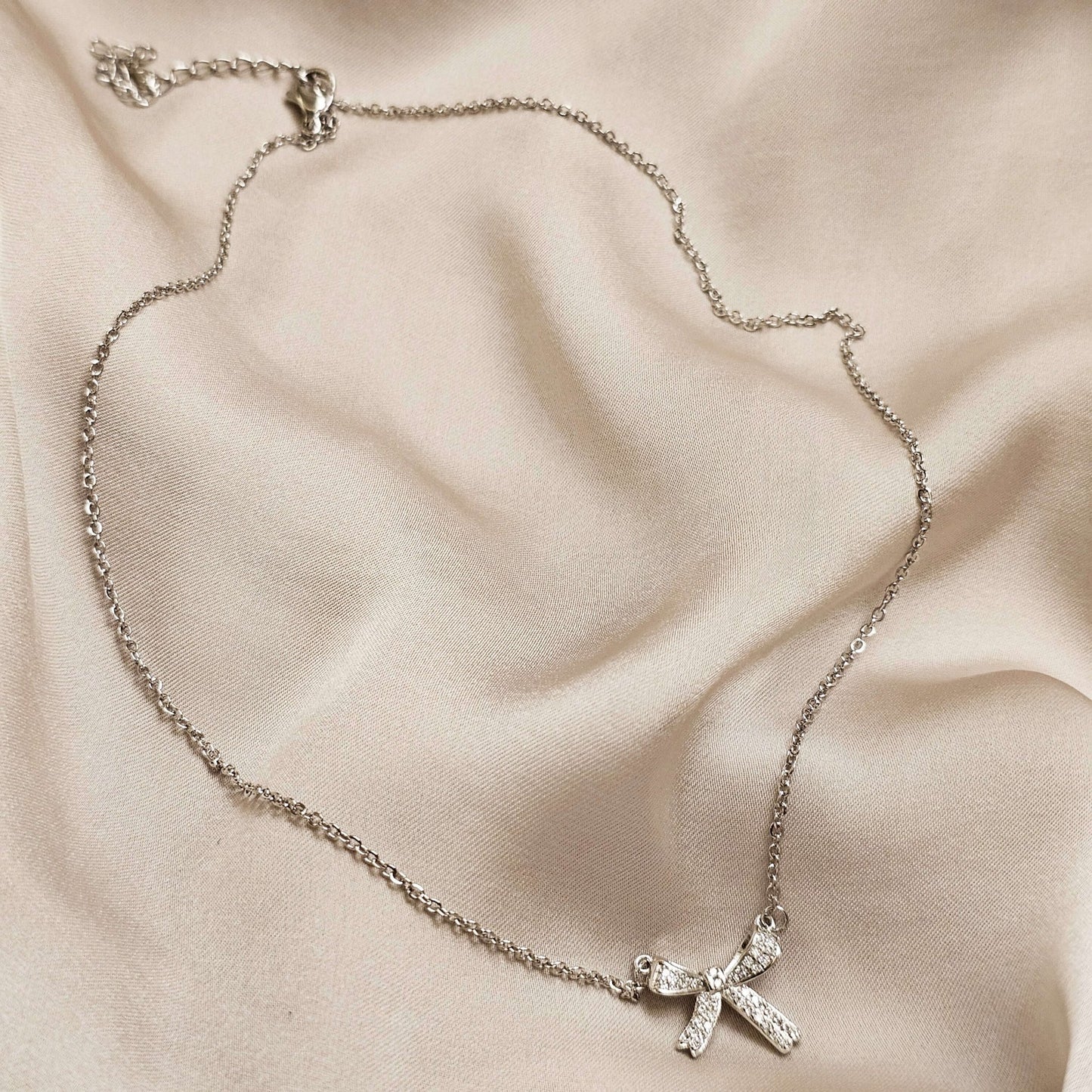 Fashionable Crystal Bowknot Pendant Necklace Stainless Steel - FAH Jewelry