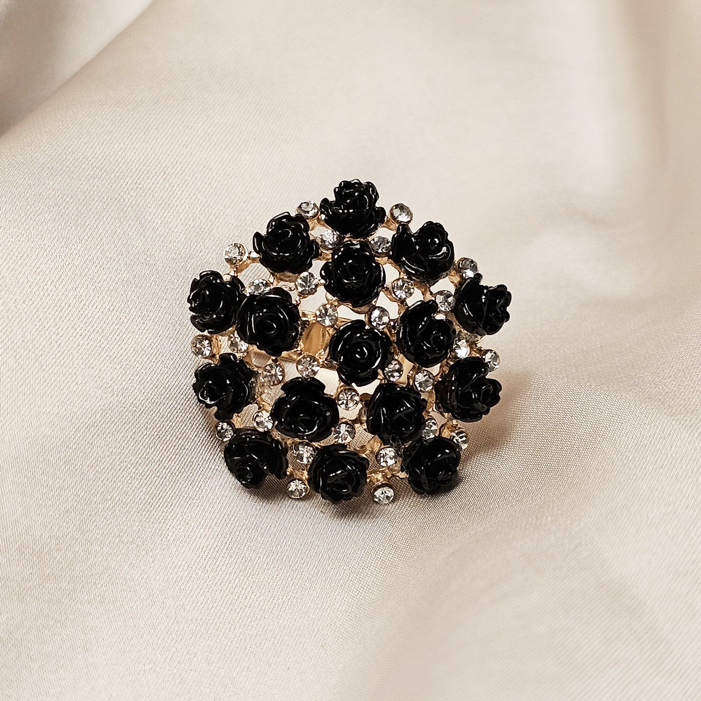Flower & Rhinestone Decor Ring
