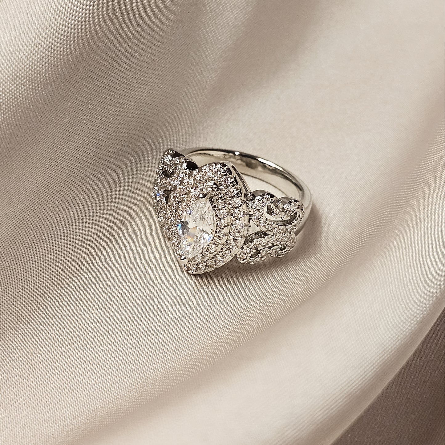 Sterling Silver Luxury Marquise Cut SONA Ring