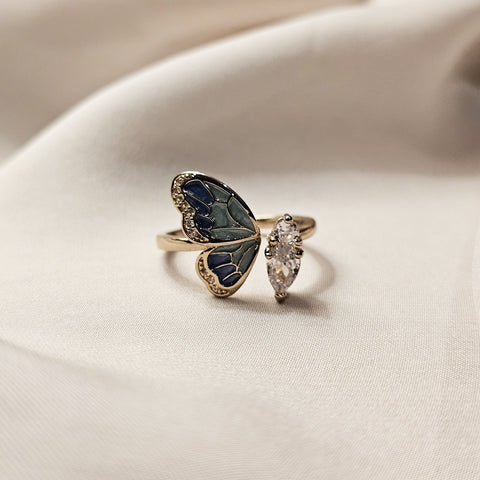 One Wing Blue Butterfly Zircon Ring