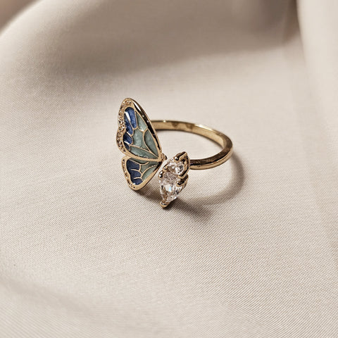 One Wing Blue Butterfly Zircon Ring