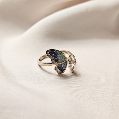 One Wing Blue Butterfly Zircon Ring