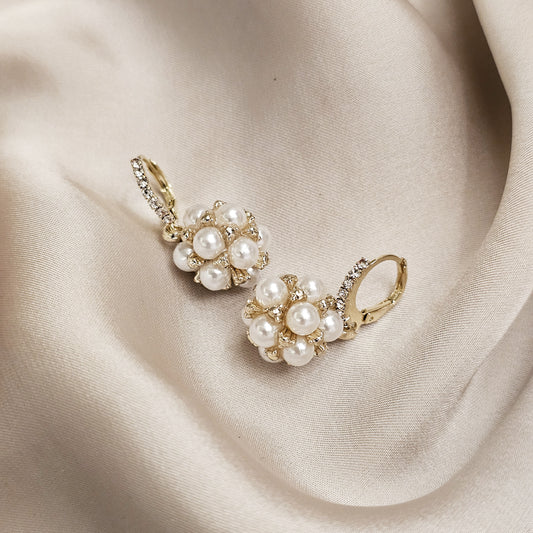 Fascinating Silver Flower Pearl Drop Earrings