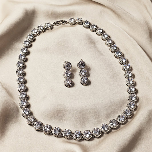 Elegant Rhinestone Jewelry Set, Luxury Full Faux Diamond Crystal Round Link Necklace