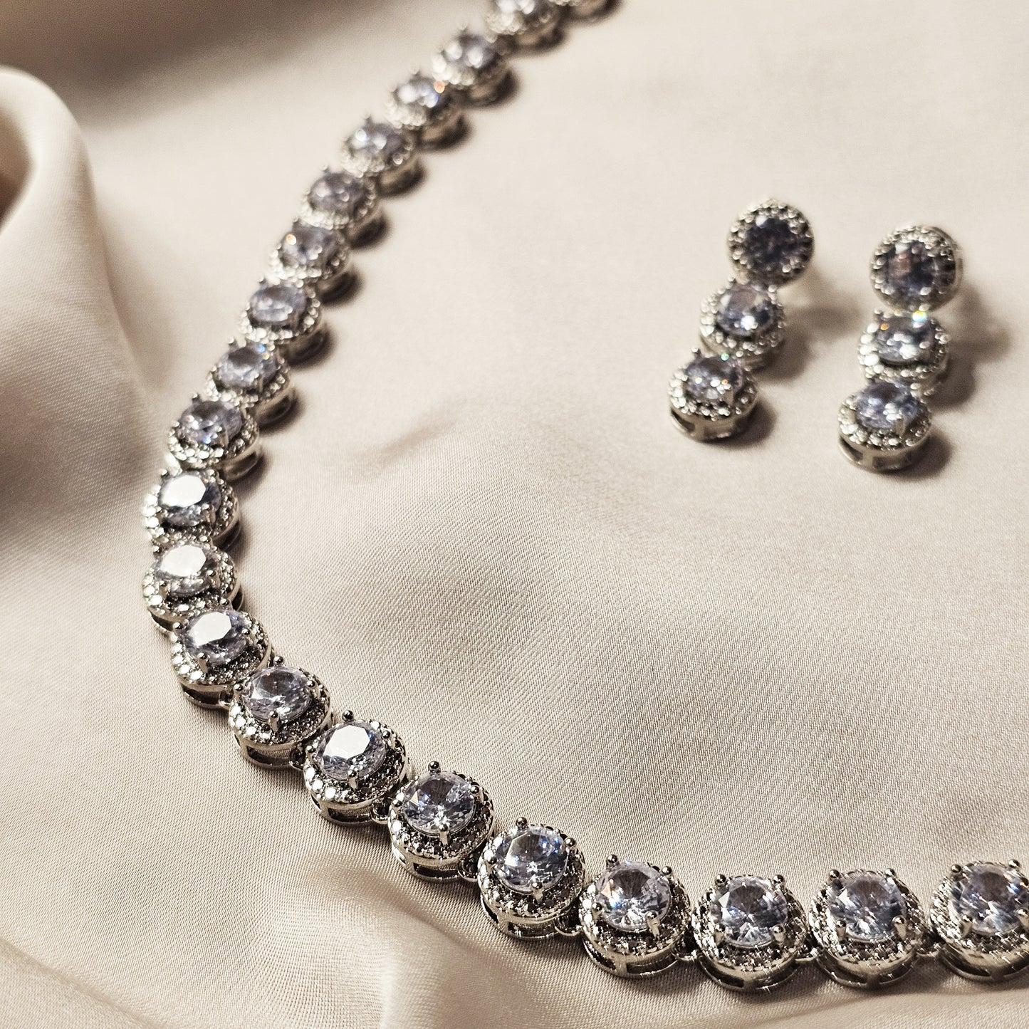 Elegant Rhinestone Jewelry Set, Luxury Full Faux Diamond Crystal Round Link Necklace