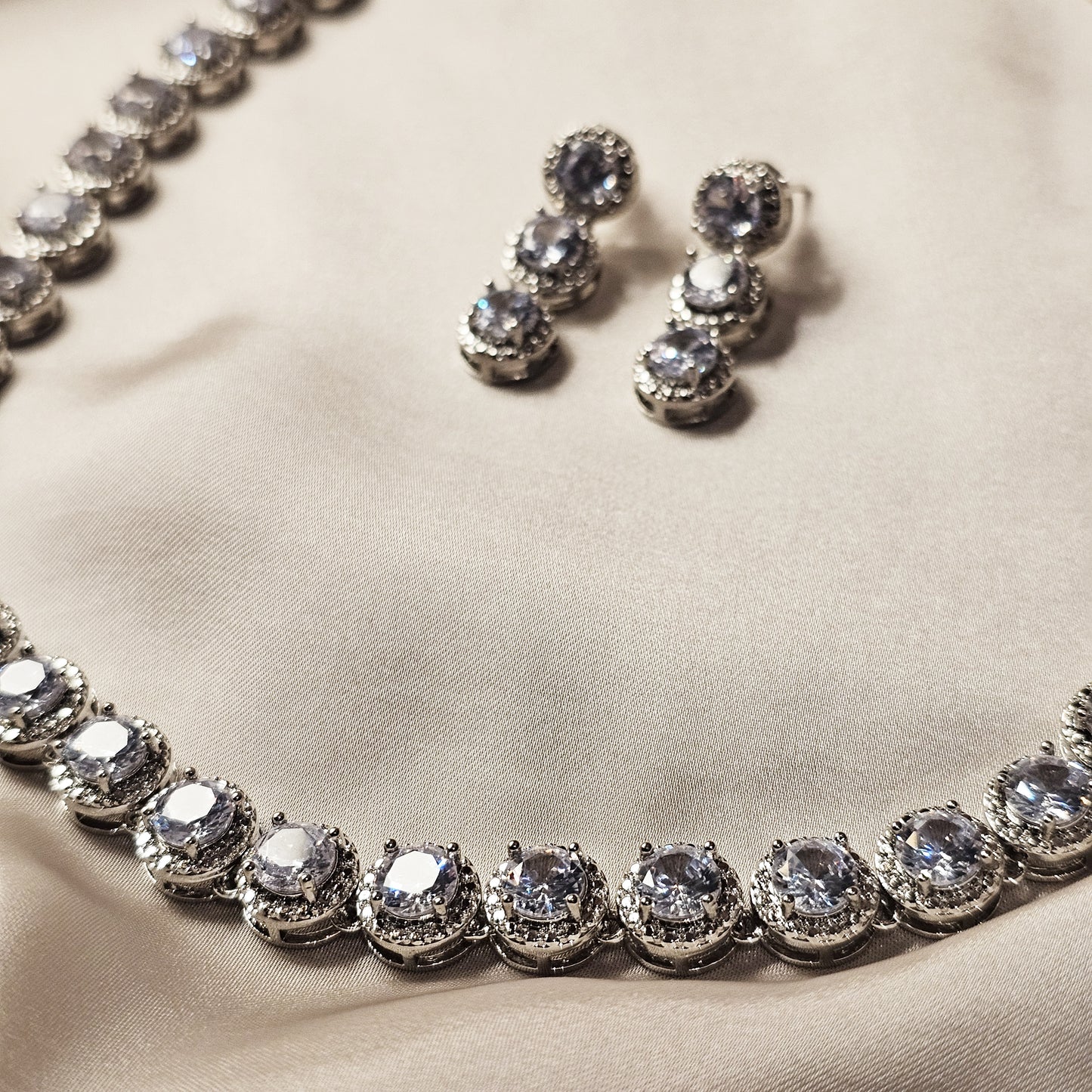 Elegant Rhinestone Jewelry Set, Luxury Full Faux Diamond Crystal Round Link Necklace