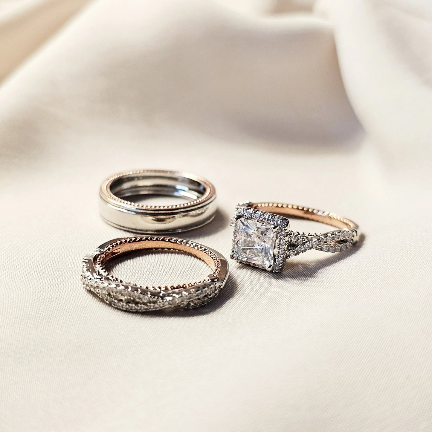 3 Piece - Double Tone Diamantes Ring - FAH Jewelry