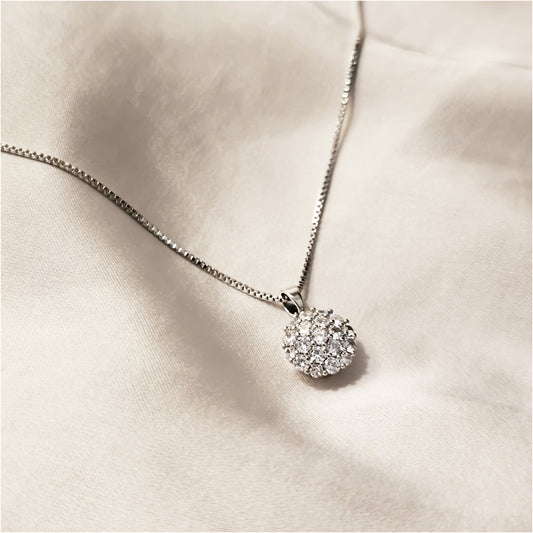 Classic Paved Round Bezel Silver Necklace