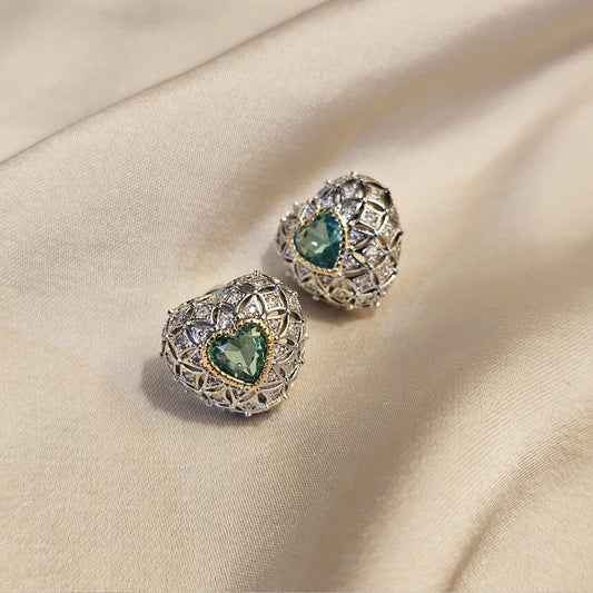 Emerald Heart Crown Earrings