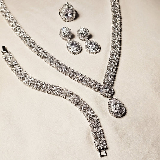 Celeste Platinum Crystal Necklace - FAH Jewelry