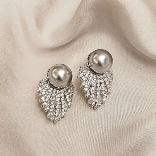Charming Cluster Zircon Silver Earrings With Pearl - FAH Jewelry