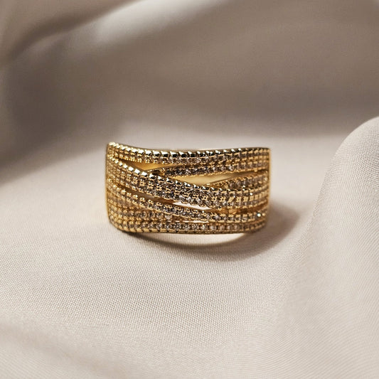 Chunky Band Golden Zircon Ring - FAH Jewelry