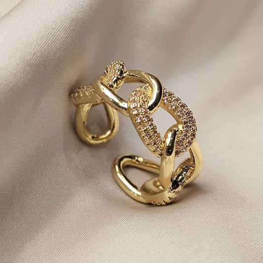 Chunky Chain Opening Link Twisted Geometric Ring - FAH Jewelry