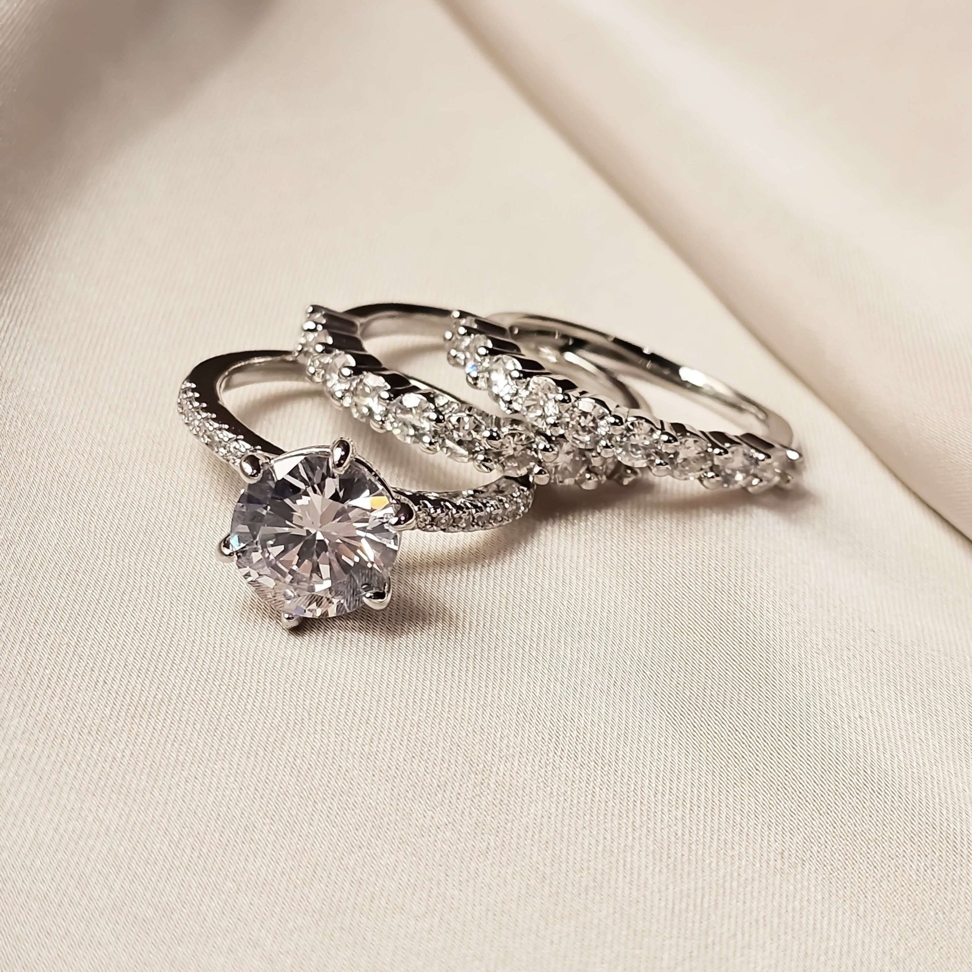 Classic Round Cut Sona Simulated Diamond 3PC Ring - FAH Jewelry