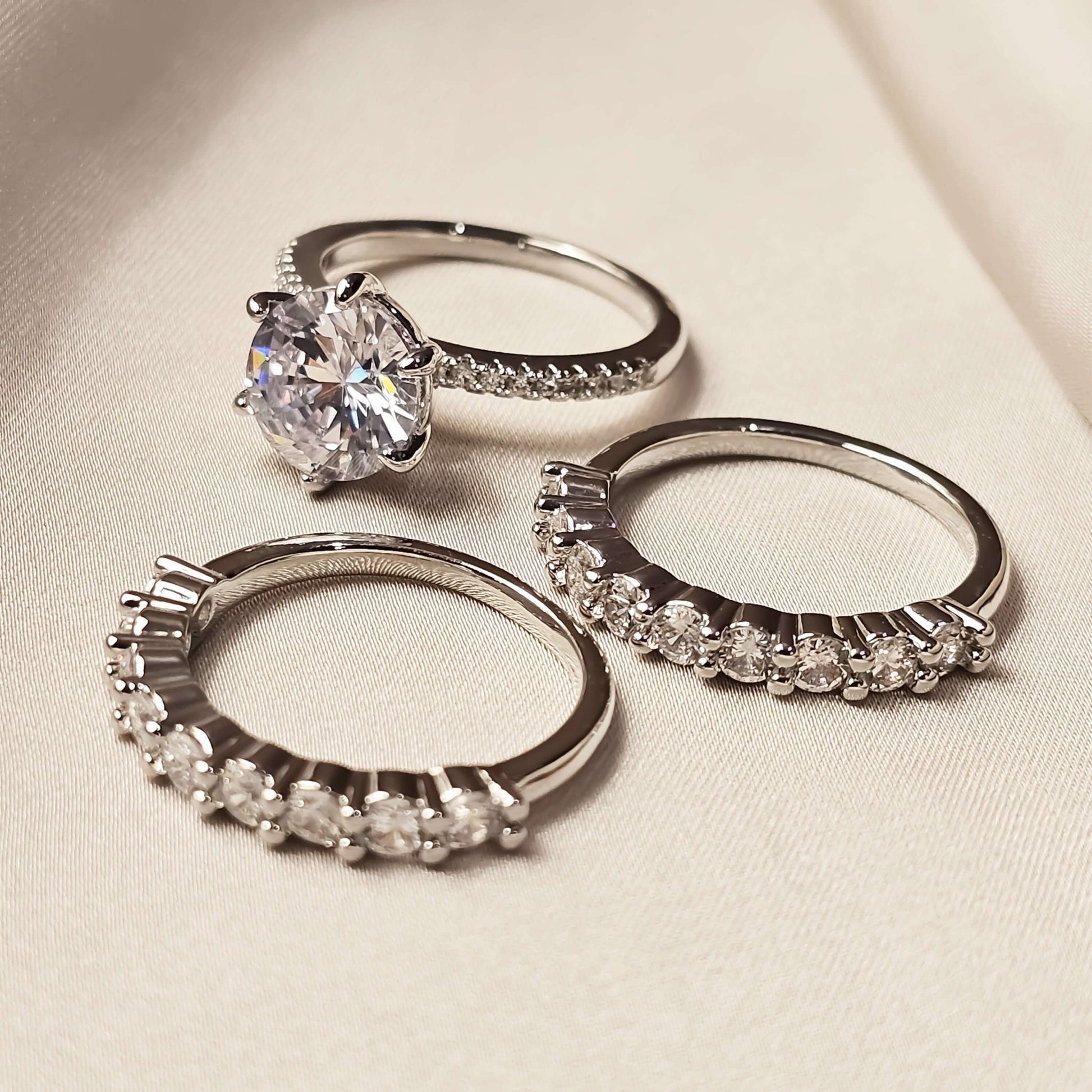 Classic Round Cut Sona Simulated Diamond 3PC Ring - FAH Jewelry