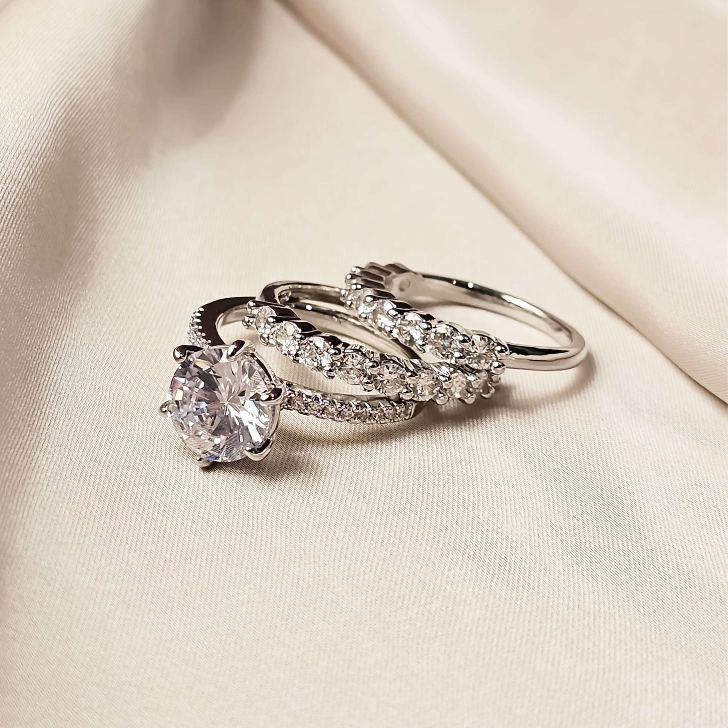 Classic Round Cut Sona Simulated Diamond 3PC Ring - FAH Jewelry