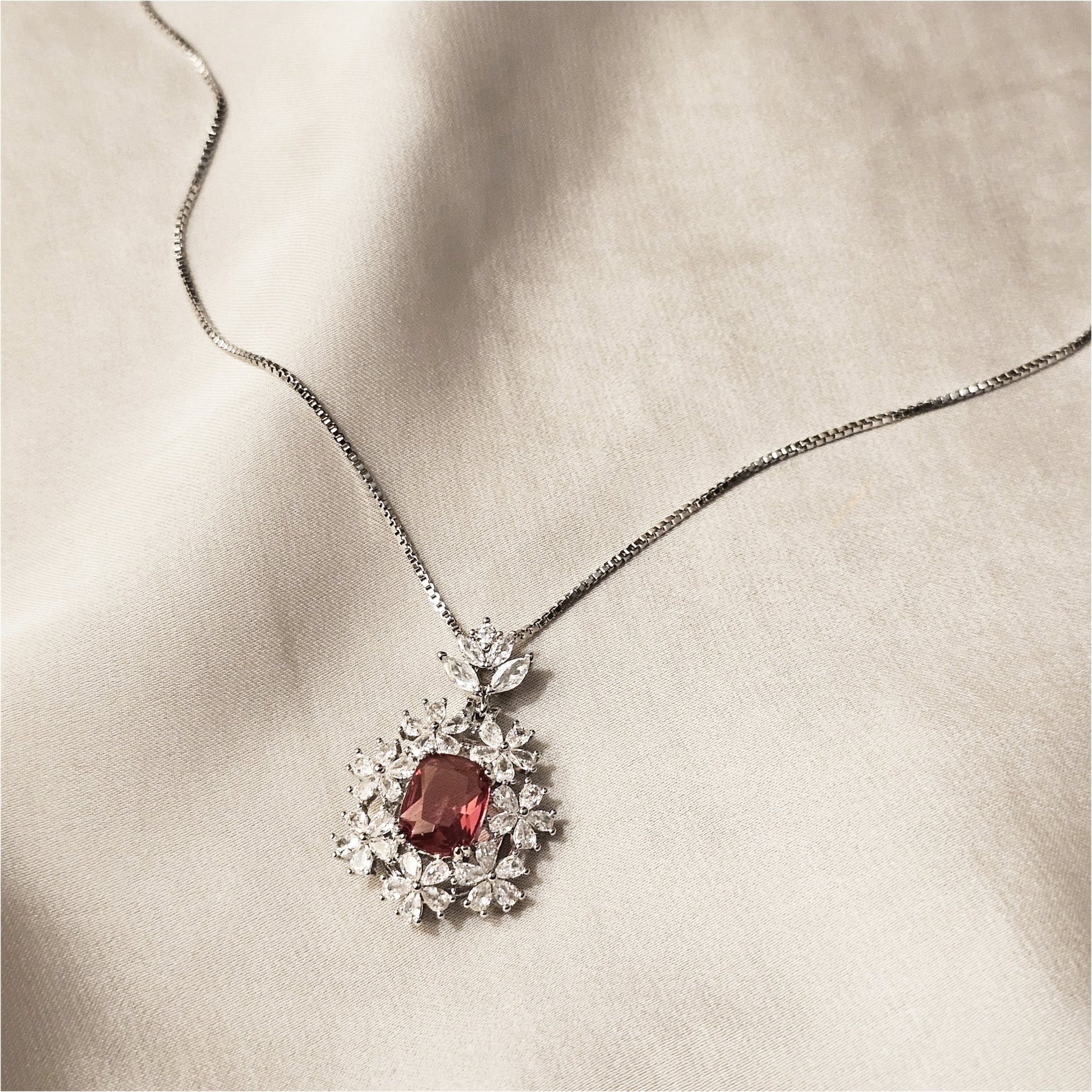 Classy Drop Zircon Lux - Silver - Red Pendant - FAH Jewelry