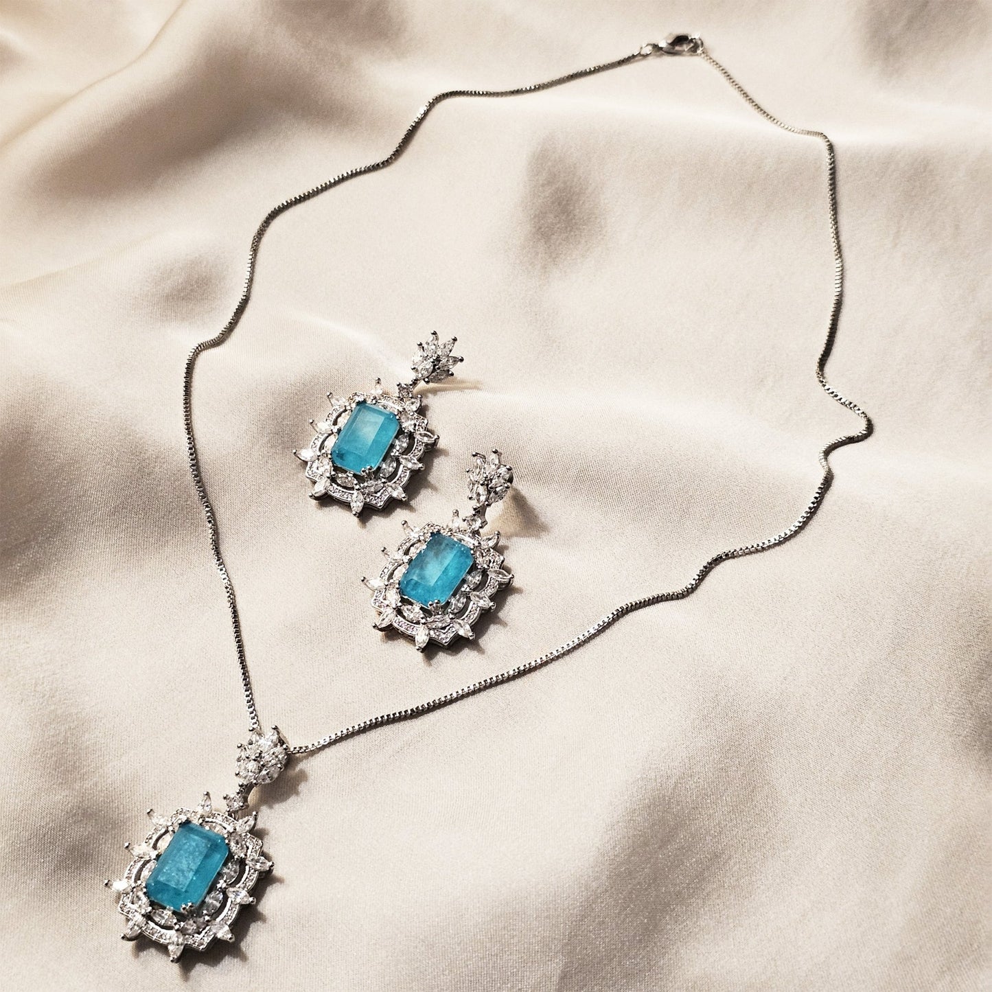 Creative Retro Blue Gemstone Necklace Earrings - FAH Jewelry