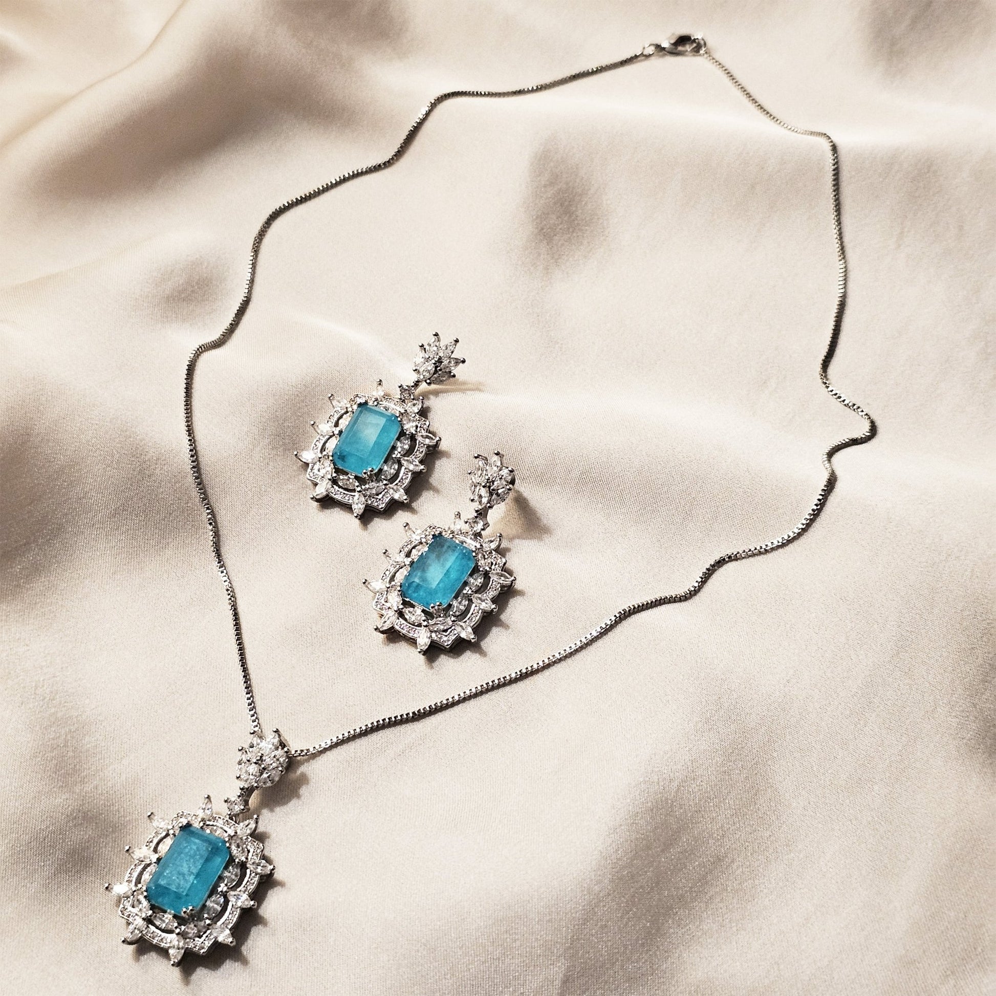 Creative Retro Blue Gemstone Necklace Earrings - FAH Jewelry