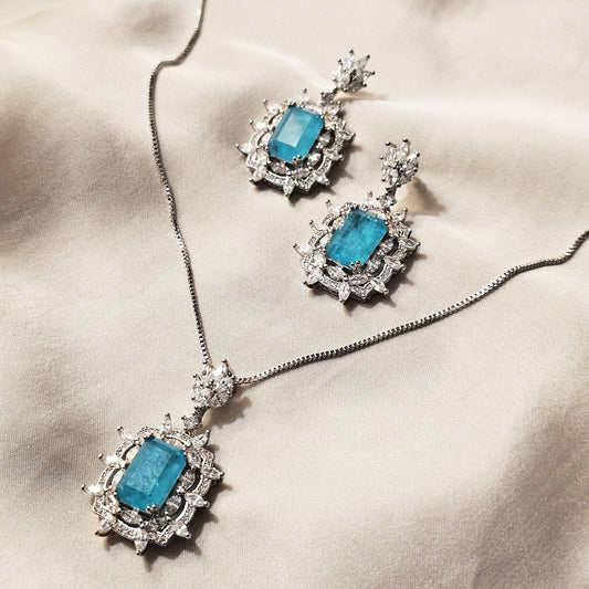 Creative Retro Blue Gemstone Necklace Earrings - FAH Jewelry