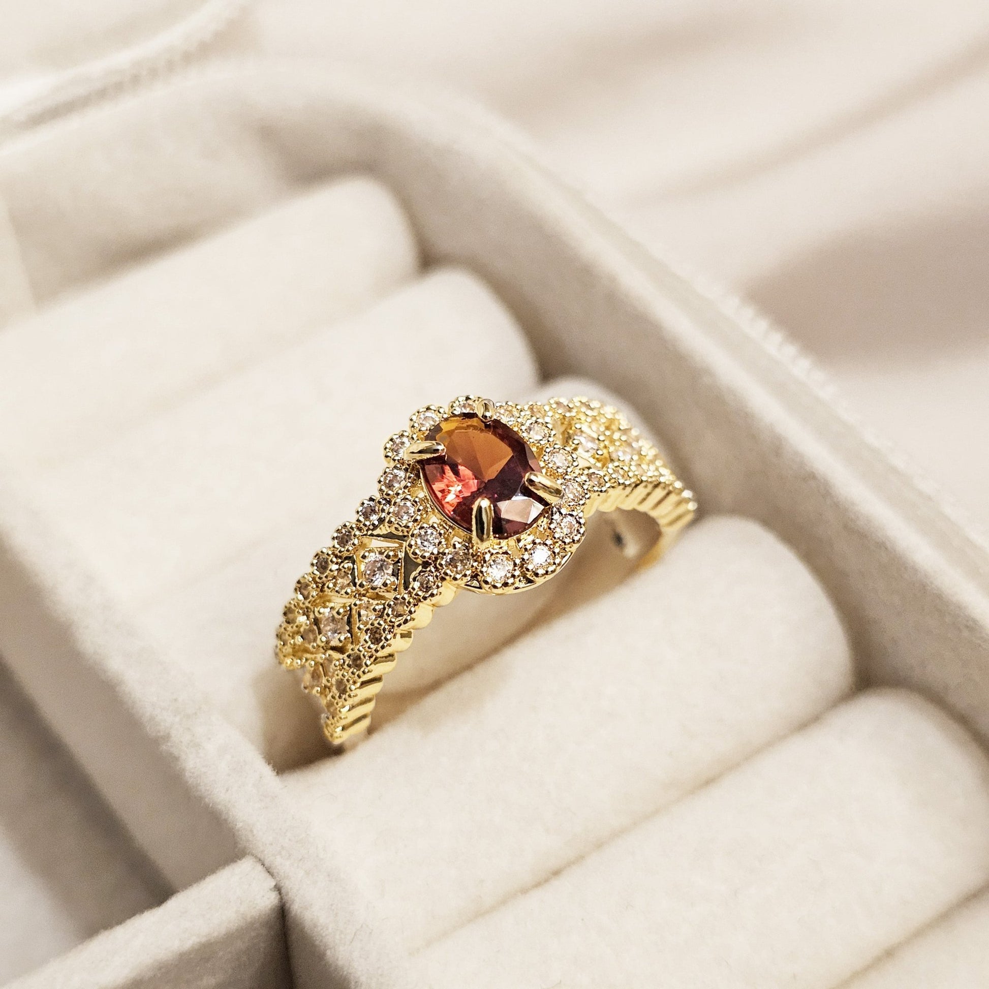 Crimson Majesty Golden Ring - FAH Jewelry