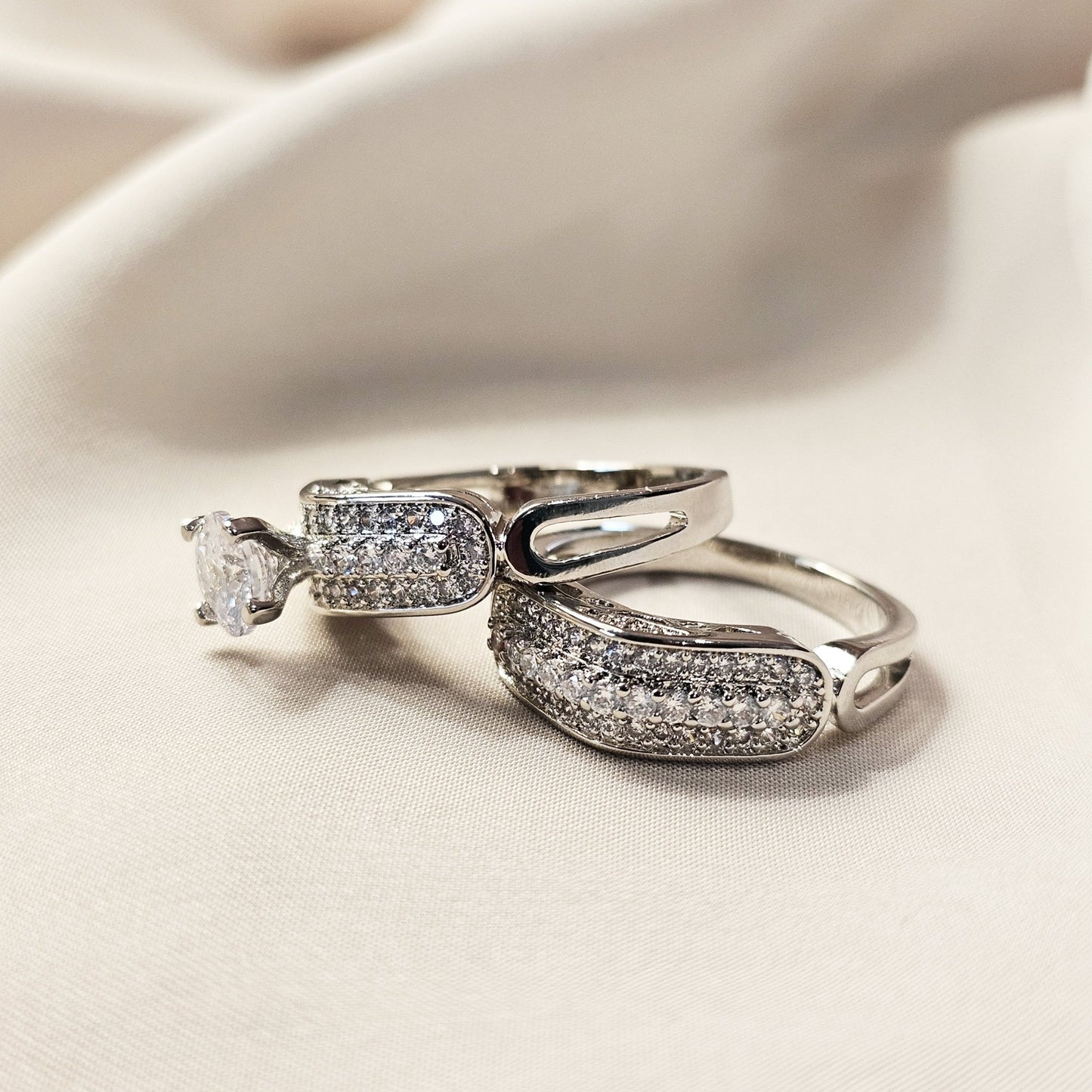 Cubic Zircon Geometry Twisted 2 Piece Ring - FAH Jewelry