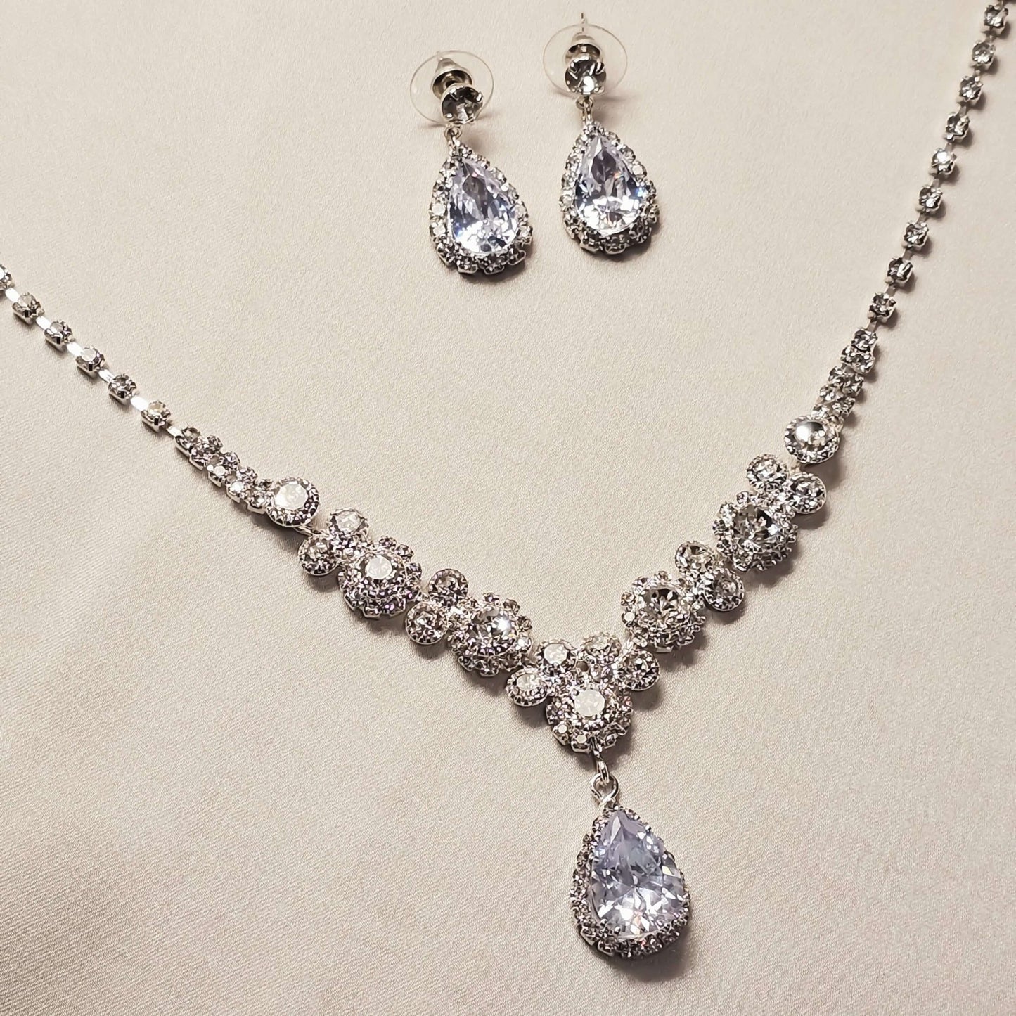 Cubic Zirconia Backdrop Necklace Set - FAH Jewelry
