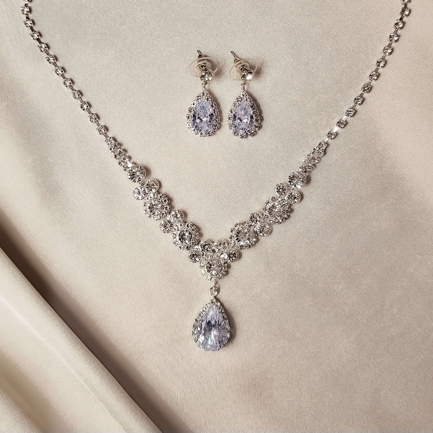 Cubic Zirconia Backdrop Necklace Set - FAH Jewelry