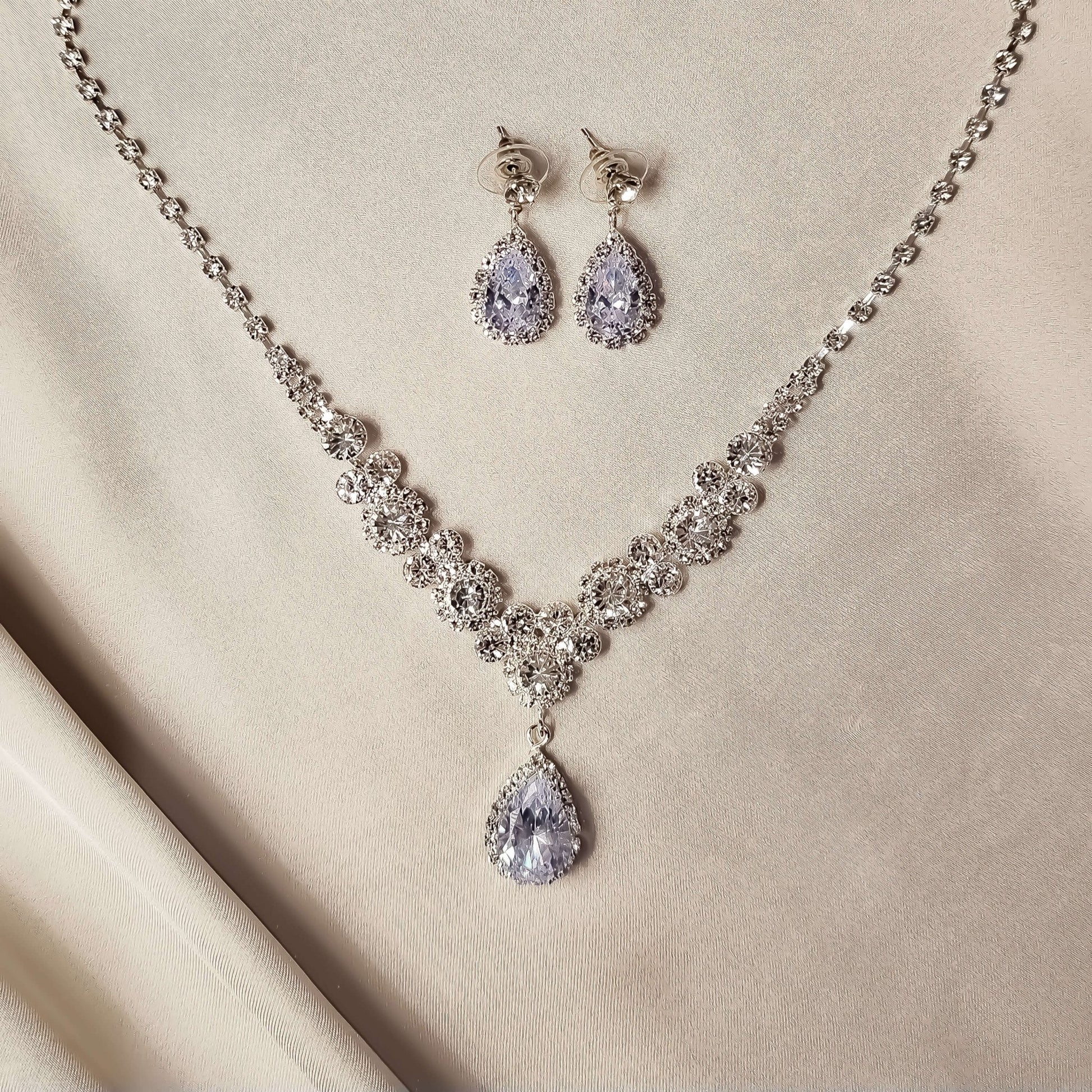 Cubic Zirconia Backdrop Necklace Set - FAH Jewelry