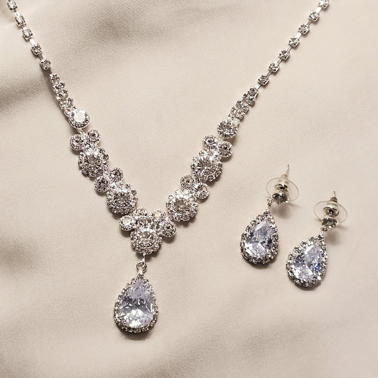 Cubic Zirconia Backdrop Necklace Set - FAH Jewelry