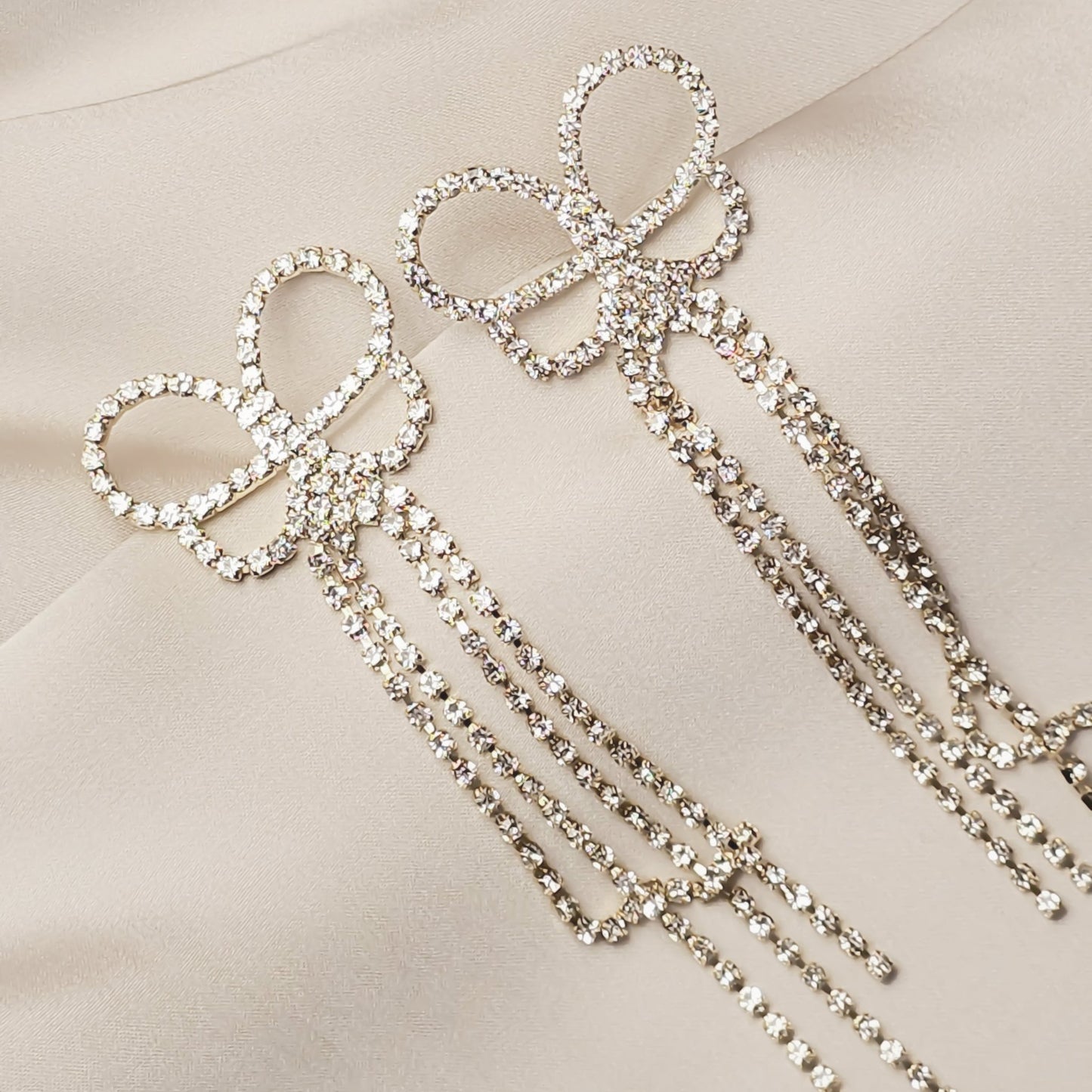 Daimond Bow Long Tassel Earrings - FAH Jewelry