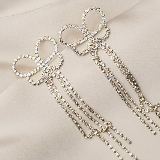 Daimond Bow Long Tassel Earrings - FAH Jewelry
