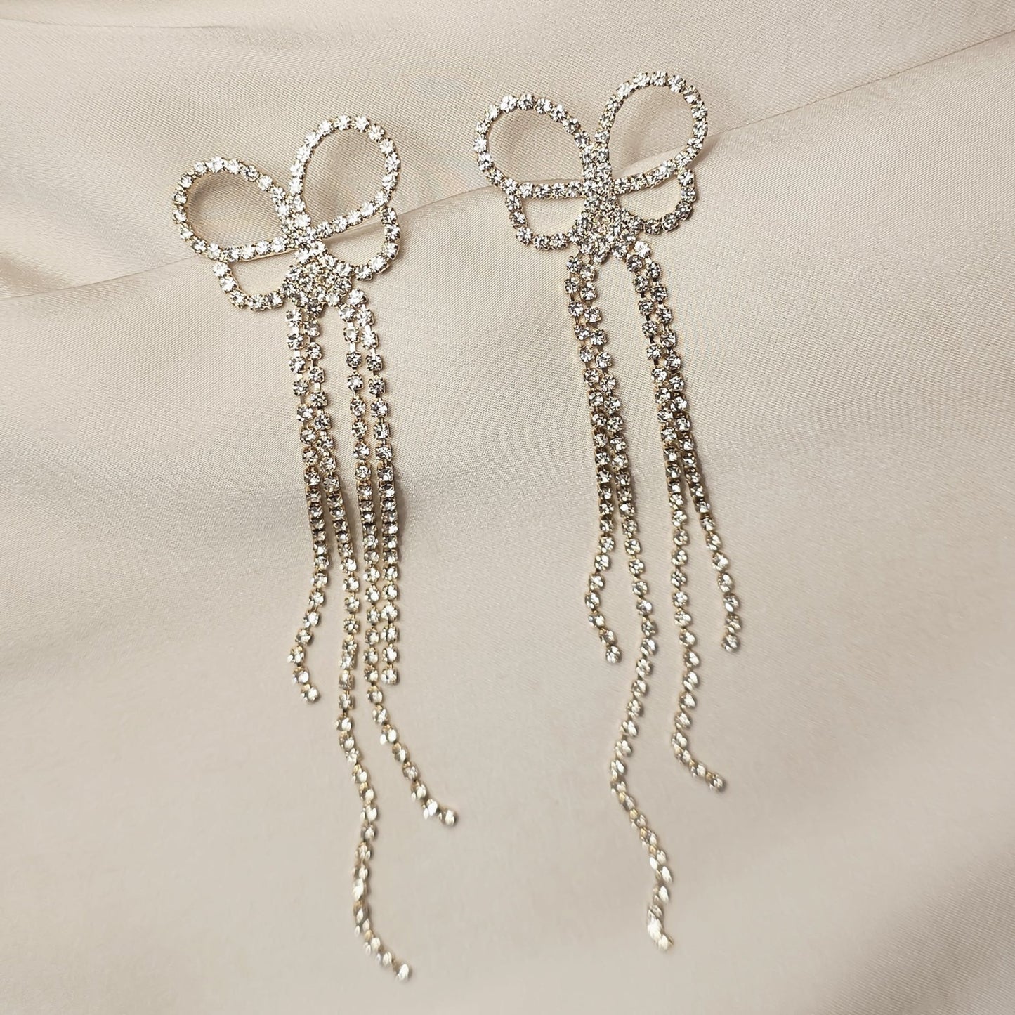 Daimond Bow Long Tassel Earrings - FAH Jewelry