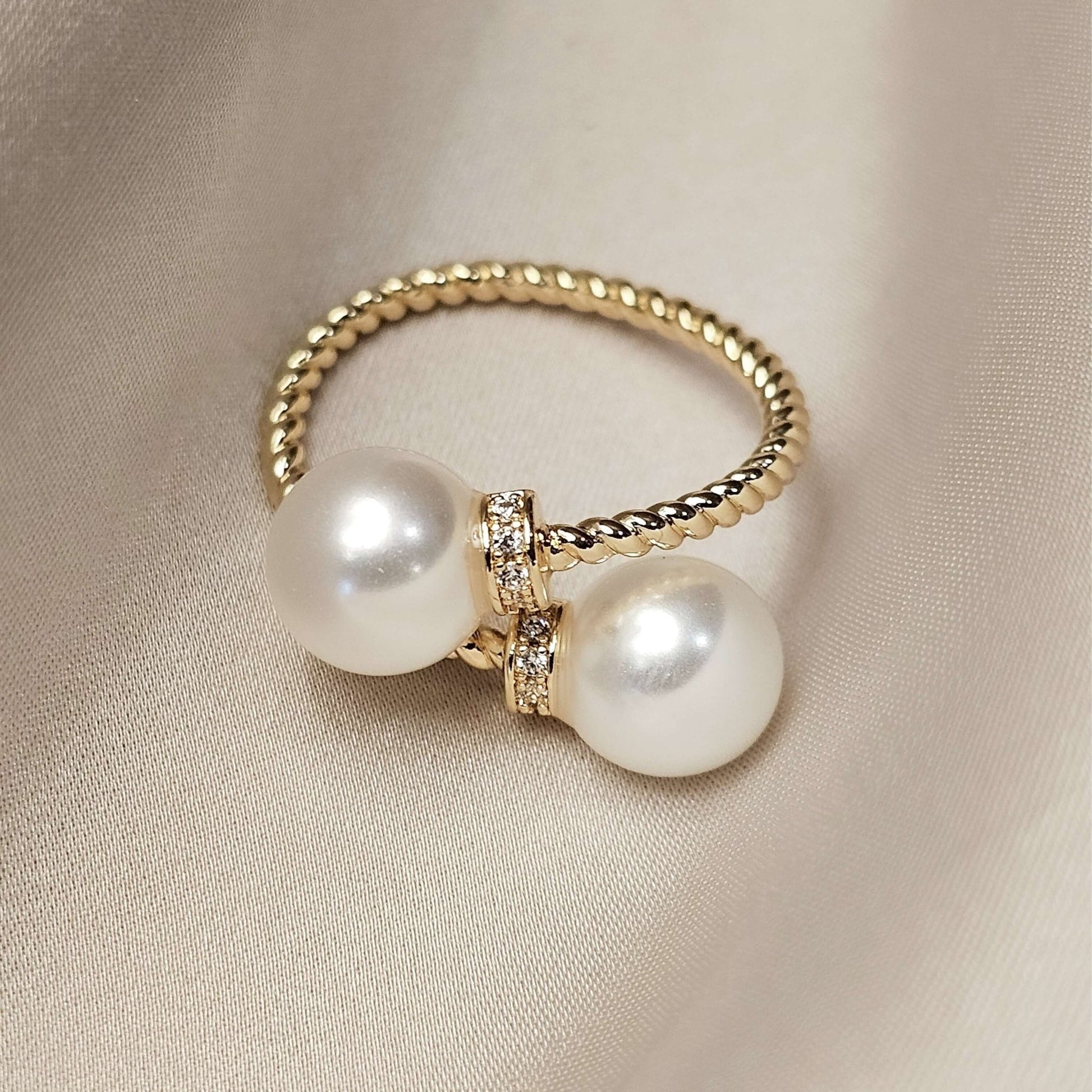 Double Imitation Pearl Open Twist Ring - FAH Jewelry
