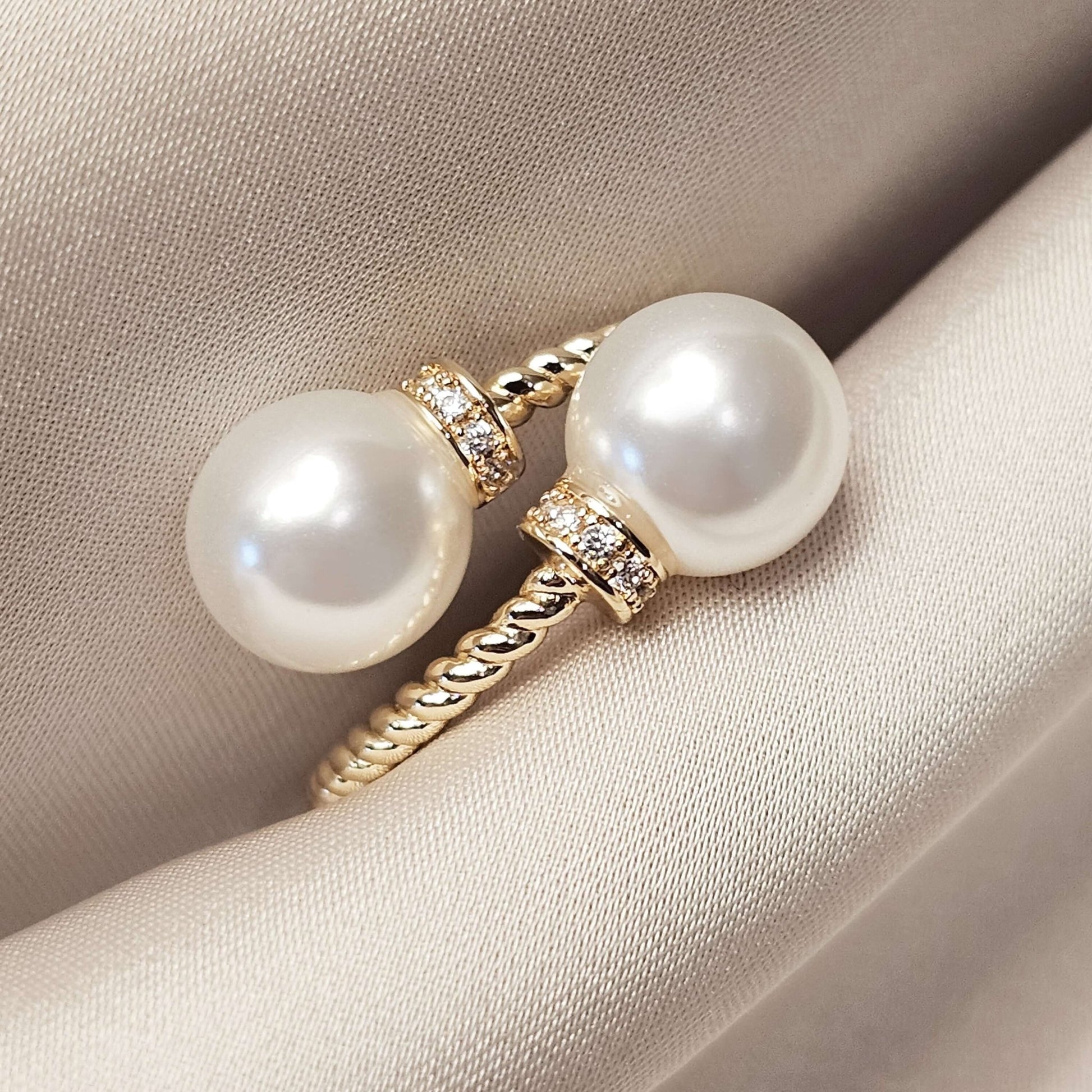 Double Imitation Pearl Open Twist Ring - FAH Jewelry