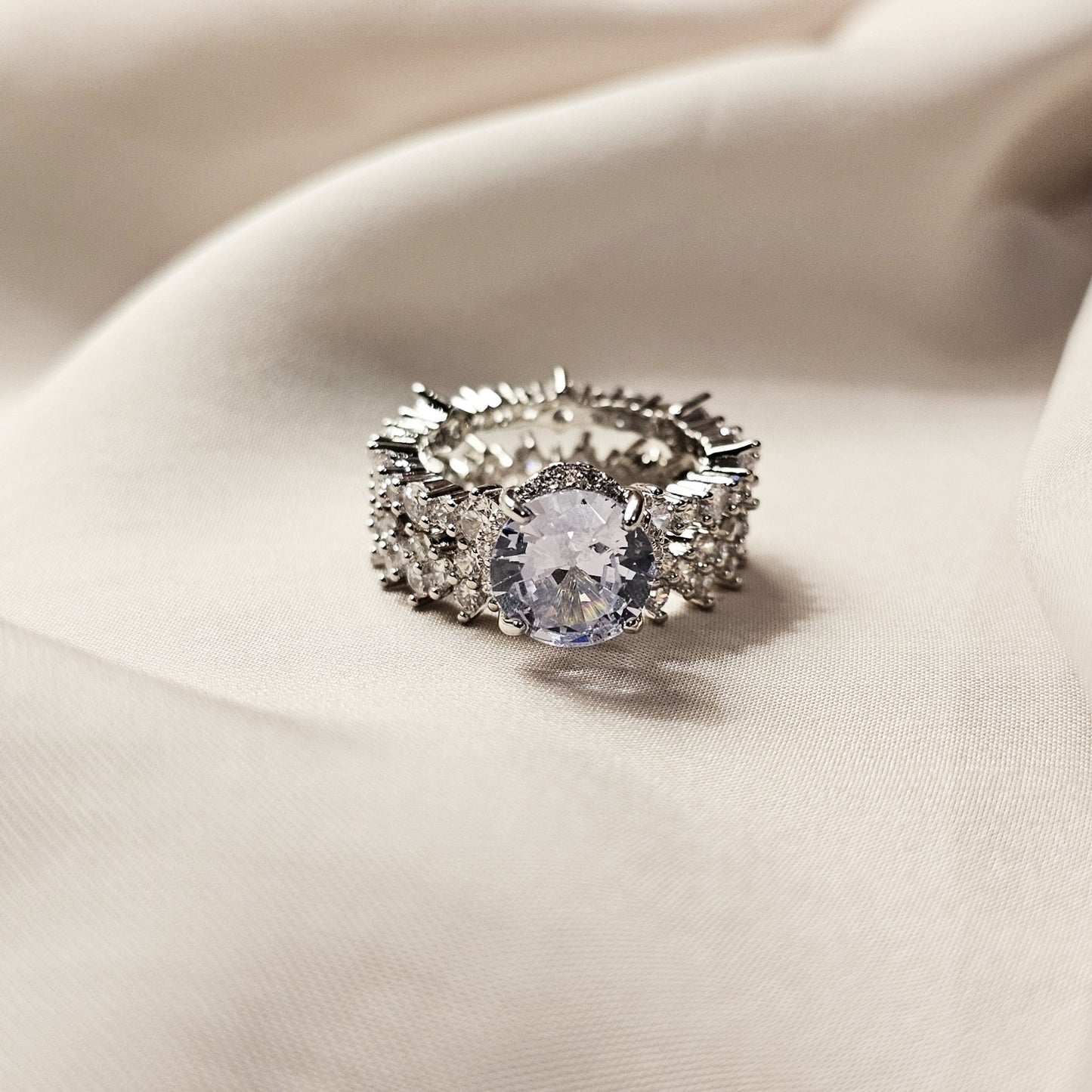 Double Luxury Ring Set Rhodium Plated Diamond Cut - FAH Jewelry