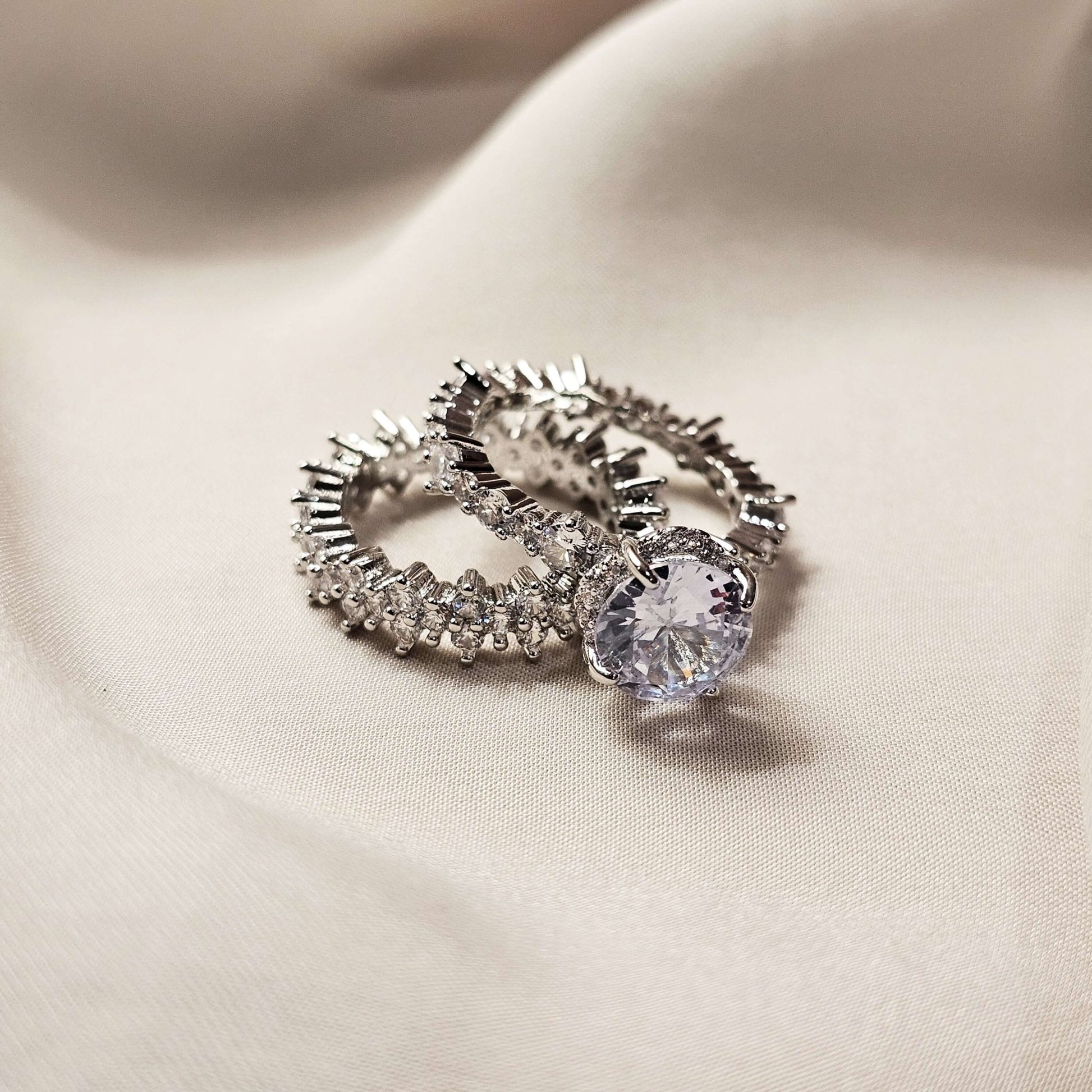 Double Luxury Ring Set Rhodium Plated Diamond Cut - FAH Jewelry