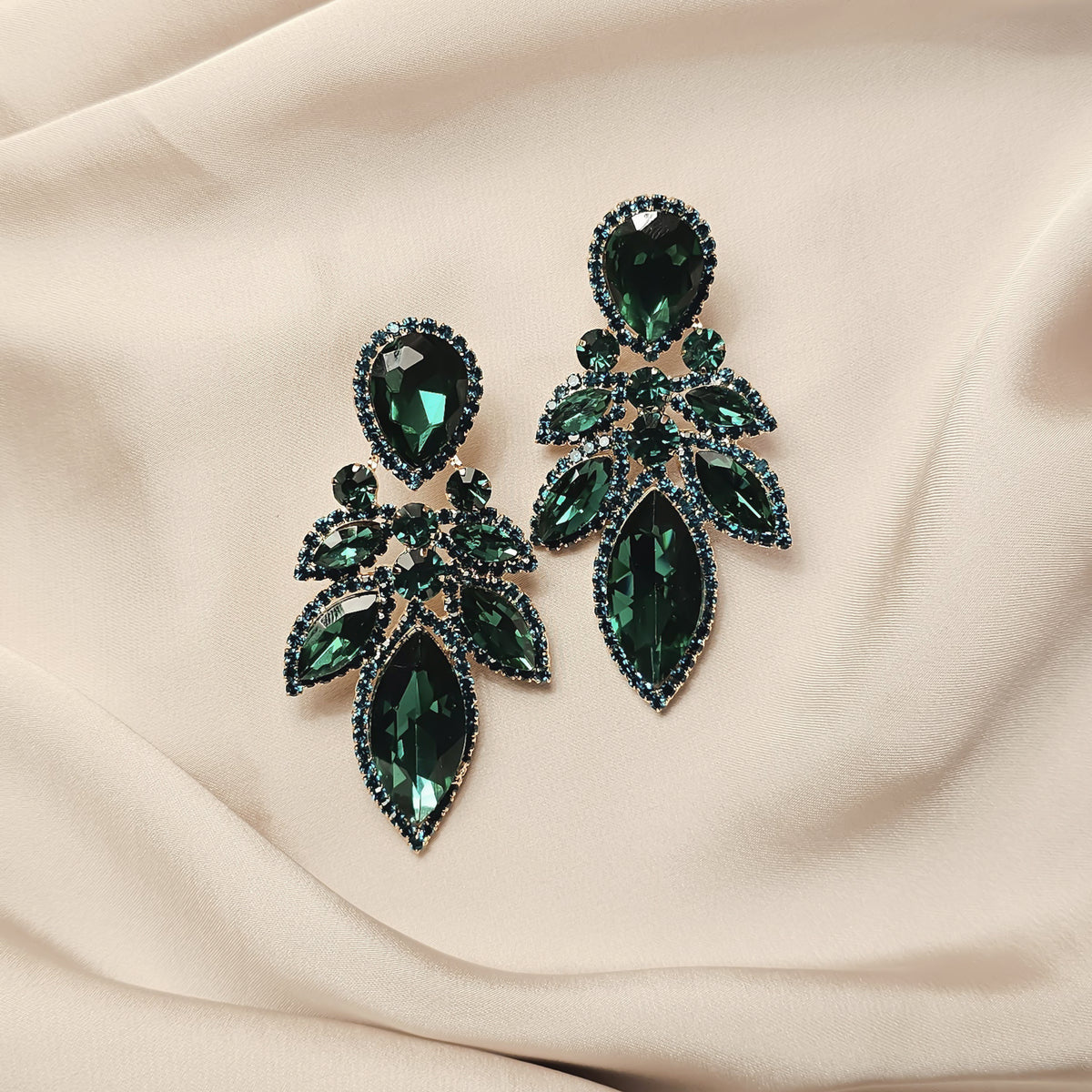 Emerald Green Crystal Rhinestone Wedding Drop Dangle Earring