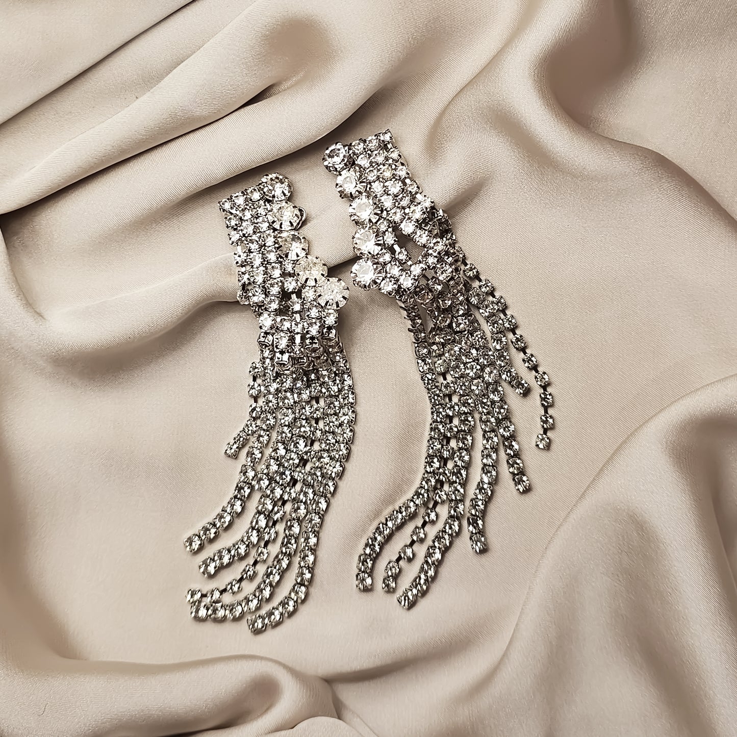 Diamond Flower Tassel Earrings