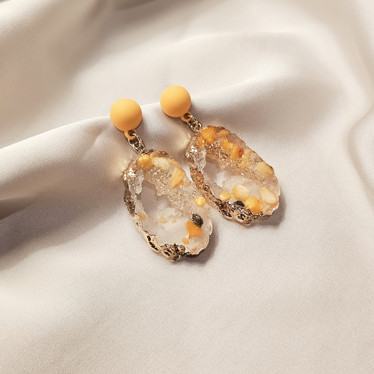 Amorphous Grey Rock and Pearl Earrings